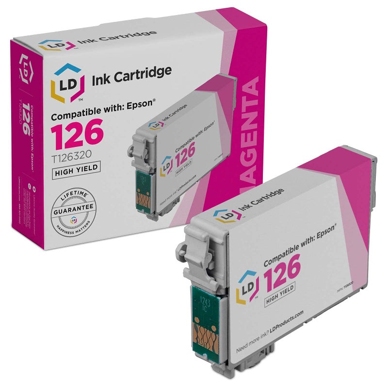 LD Remanufactured Cartridge Replacement for Epson 126 Magenta Ink T126320 High Yield Compatible with Epson Workforce 520 630 633 635 60 840, Stylus NX430 435 545 645 845 WF-7010 - Image 1